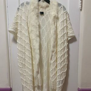 Love Token classy cream shawl w/ Rabbit Fur Trim